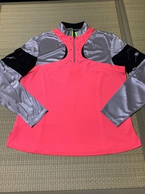 Jamie Sadock Coral Pink Silver Black Long Sleeve Golf Activewear Tops 1/4 Zip